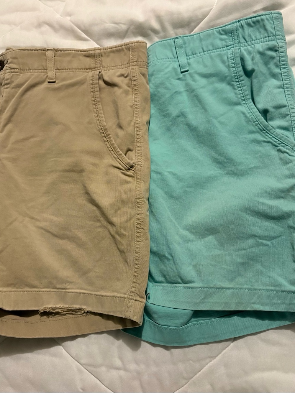 True Craft Men’s Flat Front Shorts in Khaki and Aqua